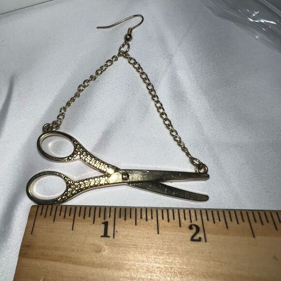 Gold Tone Fun and Funky Scissor Hanging Earrings - Picture 6 of 6